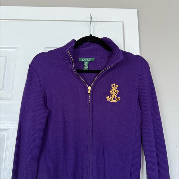 Ralph Lauren Sweaters - Ralph Lauren Full Zip Logo Patch Purple Sweater Preppy Academia